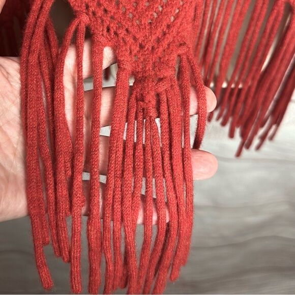 NWT 27 Miles Malibu Cashmere Poncho with Hood Tasseled Hem Burnt Orange XS - Picture 7 of 10